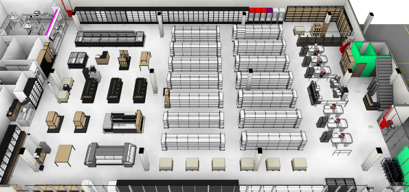 Layout 3D da área de vendas